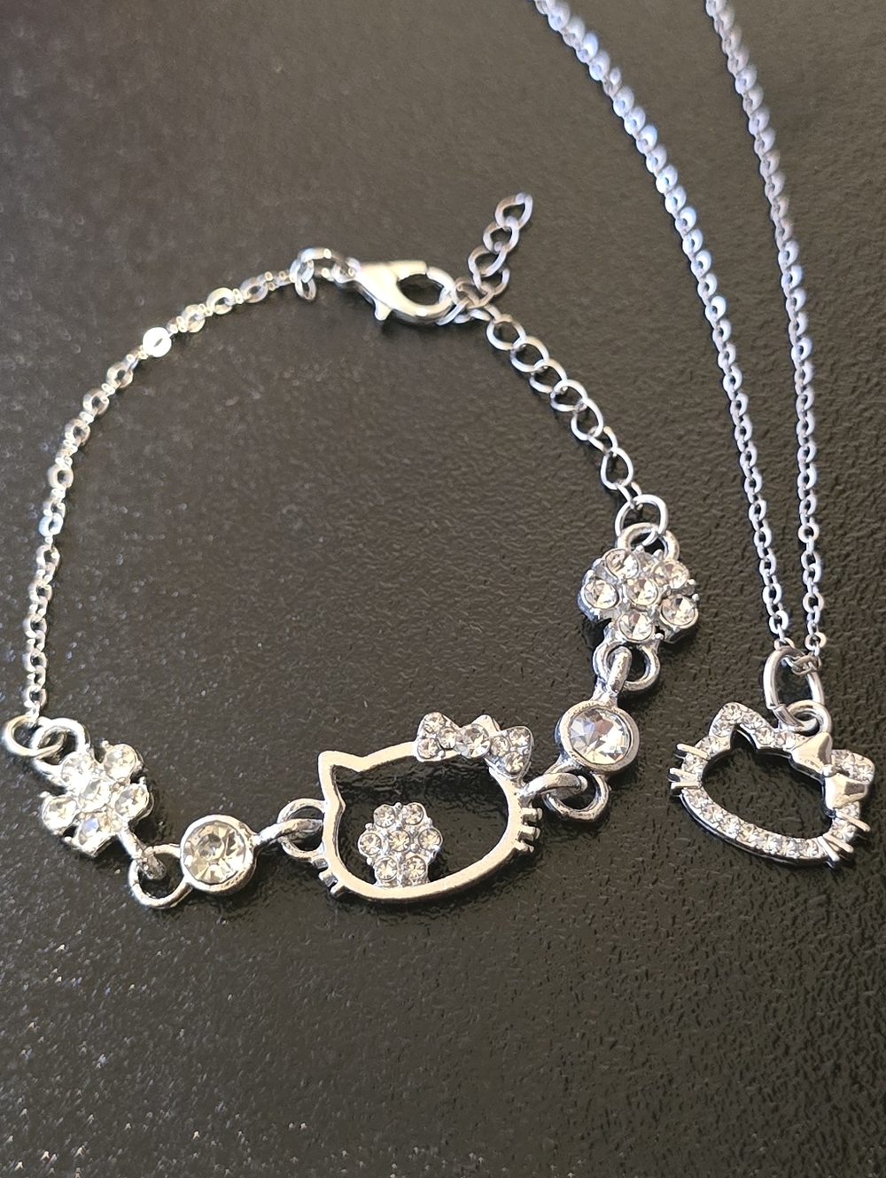Silver Tone Hello Kitty Bracelet & Necklace 2Pk